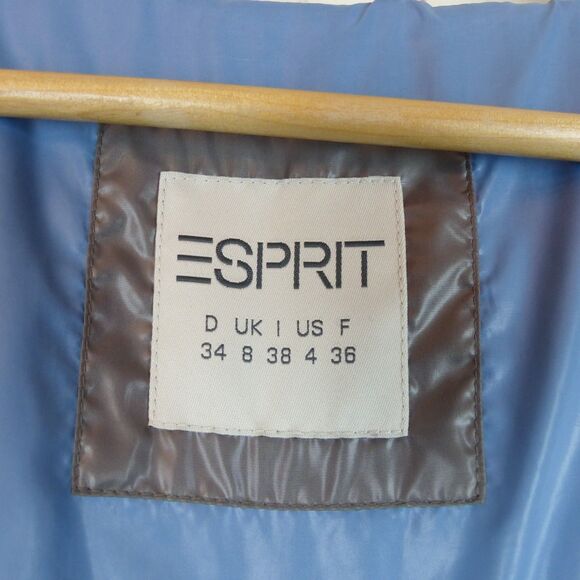 VTG Y2K Esprit Puffer Vest Womens 4US Metallic Coated Gray Hooded Down Feather - Picture 13 of 15